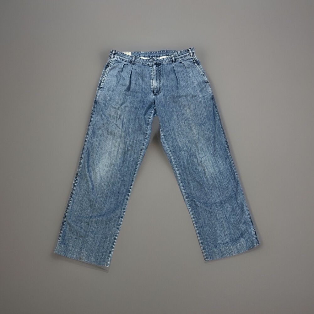 Orvis Jeans Mens 34x30 Blue Stretch Vintage Wash Pleated